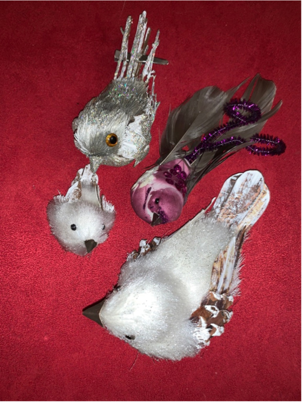 4 Holiday Ornaments One Size White Silver Bird Set